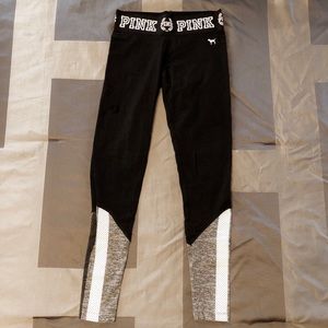 VS PINK leggings with b&w faux mesh detail on calf
